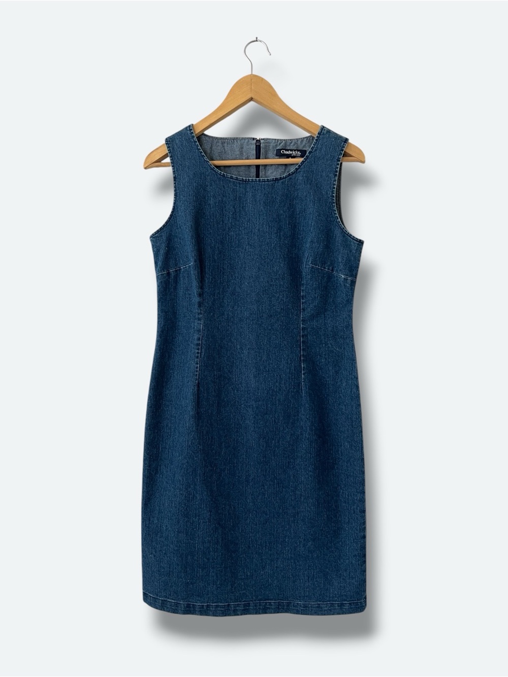 Chadwicks of Boston Denim Midi Dress Blue Sleeveless Womens Size 8 Tailored